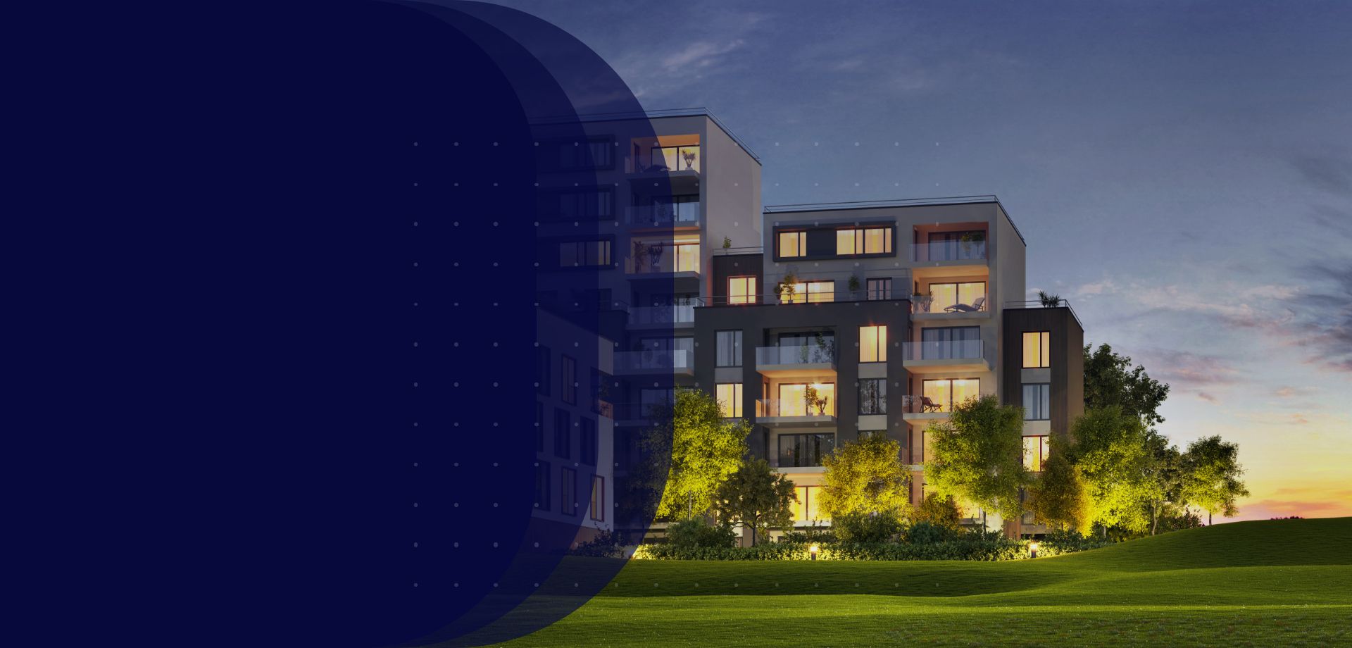 Header med bilde av boliger - Boligforvaltning